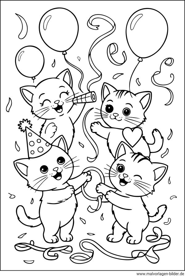 Katzen Party Ausmalbild
