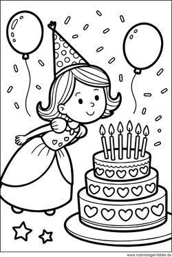 Mädchen Geburtstagsparty mit Kuchen Ausmalbild