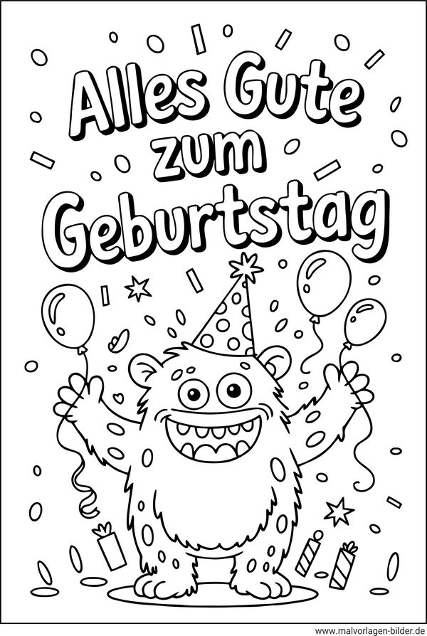 Monster Geburtstag Party-Ausmalbild