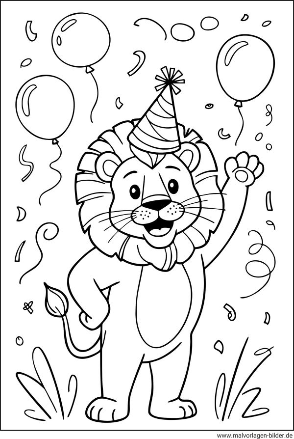 Partylöwe Kindergeburtstag Ausmalbild