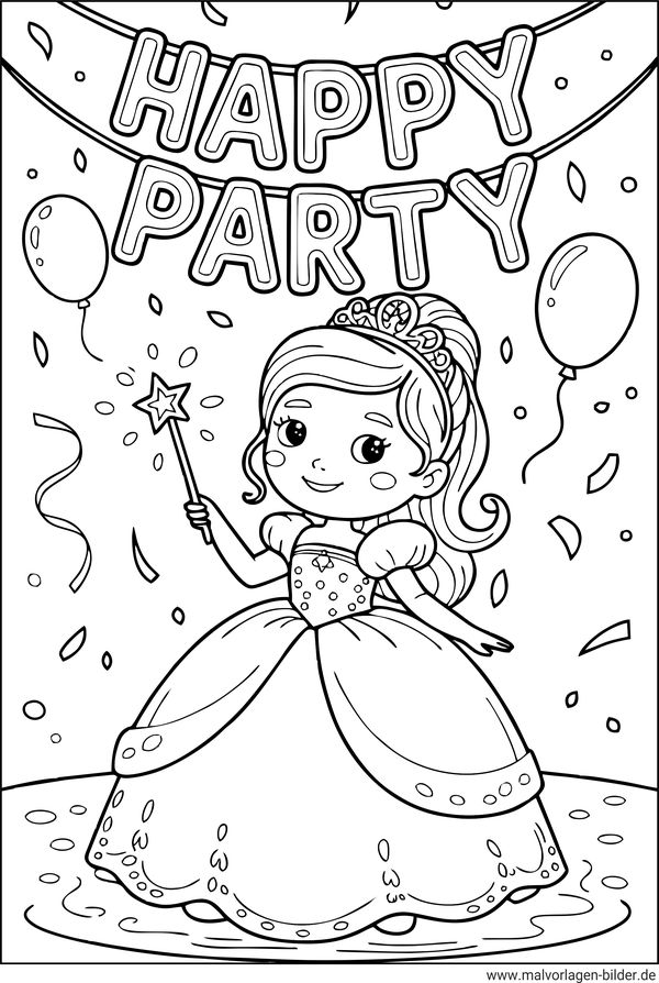 Prinzessinnen-Party Ausmalbild