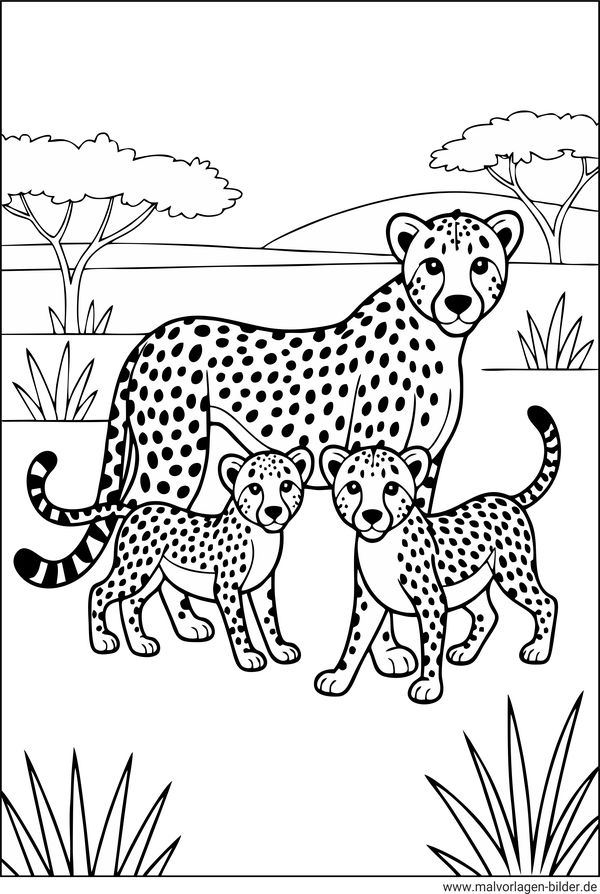 Ausmalbild Gepardfamilie