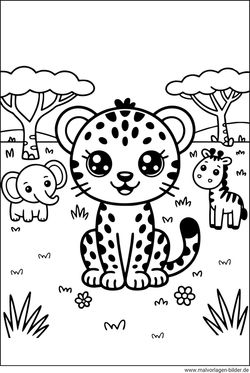 Gepard Ausmalbild Afrika für Kinder