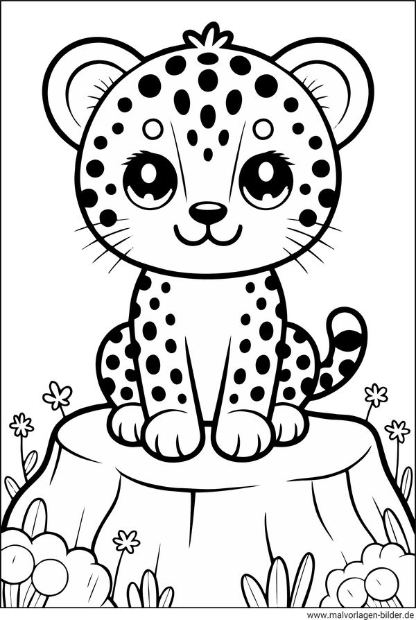 Gepard als Kinder-Ausmalbild zum Drucken und Ausmalen kostenlos