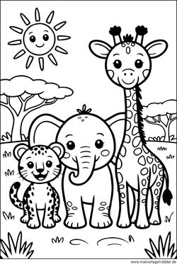 Gepard Elefant Giraffe Ausmalbild