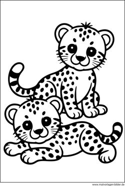 Zwei jung Geparden Ausmalbild für Kinder gratis