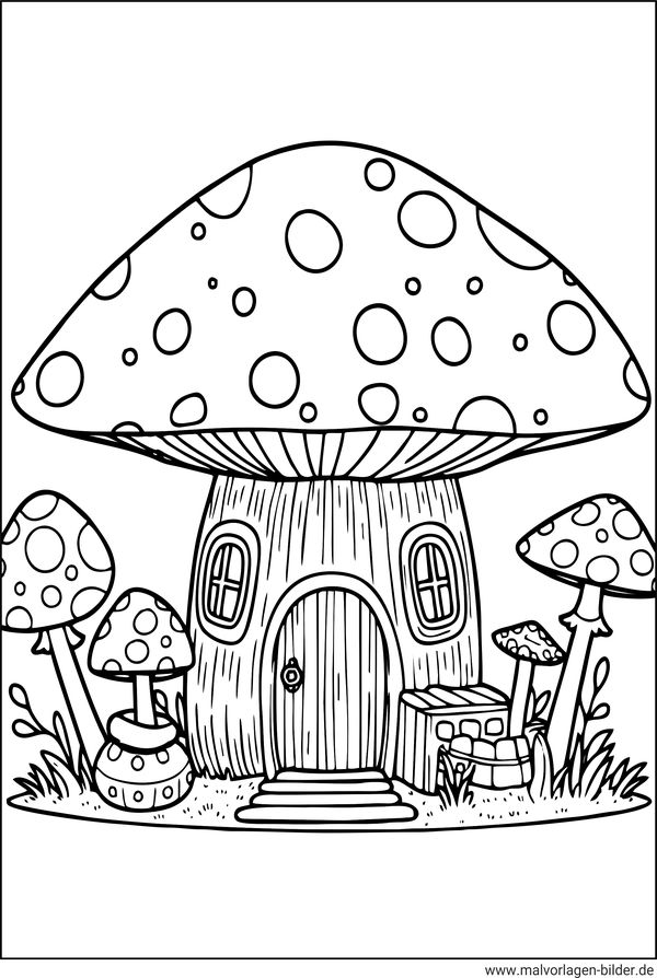 Ausmalbild Pilzhaus