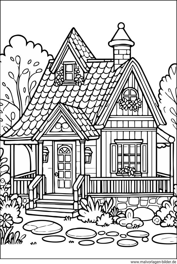 Haus mit Veranda Ausmalbild