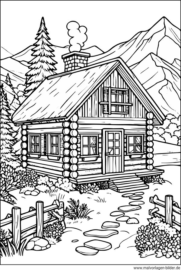 Holzhaus Ausmalbild