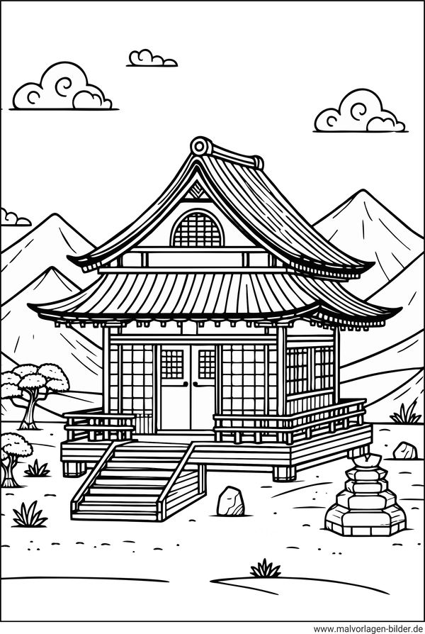 Japanisches Haus Ausmalbild