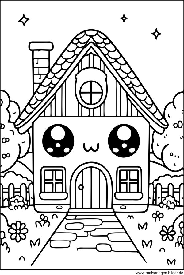 Kawaii Haus Ausmalbild