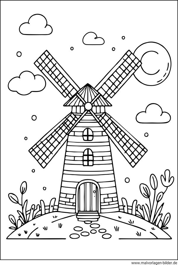 Windmühle Ausmalbild kostenlos