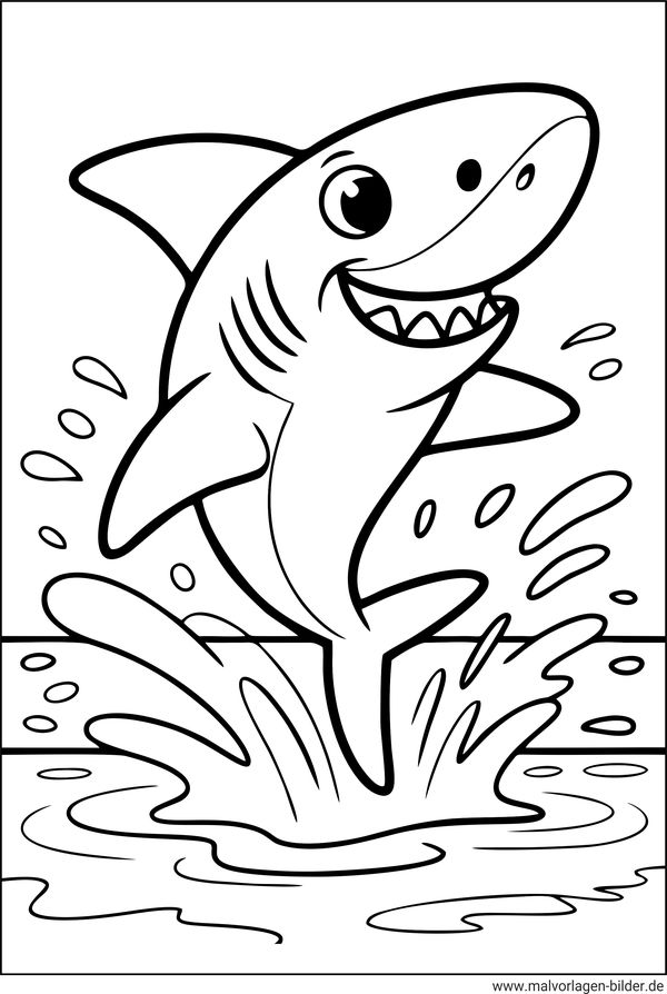Ausmalbild Hai springt aus dem Wasser