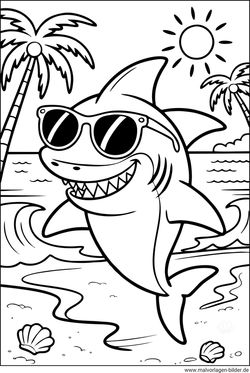 Hai am Strand cartoon Ausmalbild