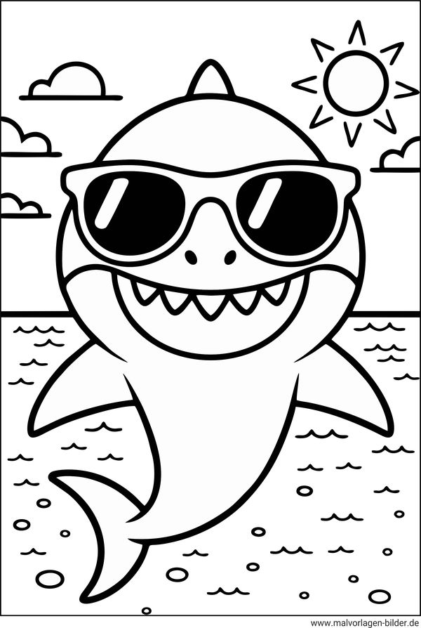Hai mit Sonnenbrille Ausmalbild