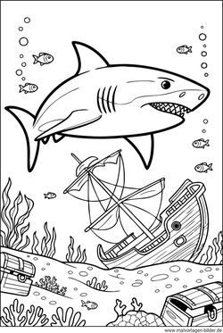 Hai Schiffswrack im Meer Ausmalbild