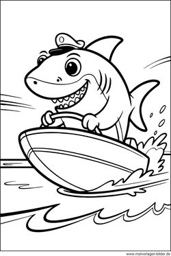 Hai steuert ein Boot Ausmalbild Kinder