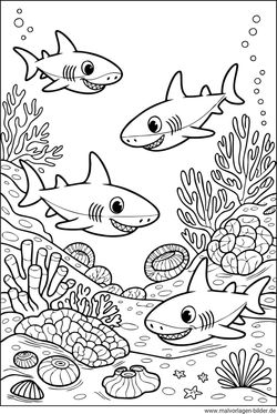 Kostenloses Ausmalbild Haie im Meer