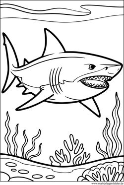 Weißer Hai als PDF-Malbild zum Drucken