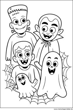 Ausmalbild Halloween Gespenster Frankenstein Vampir