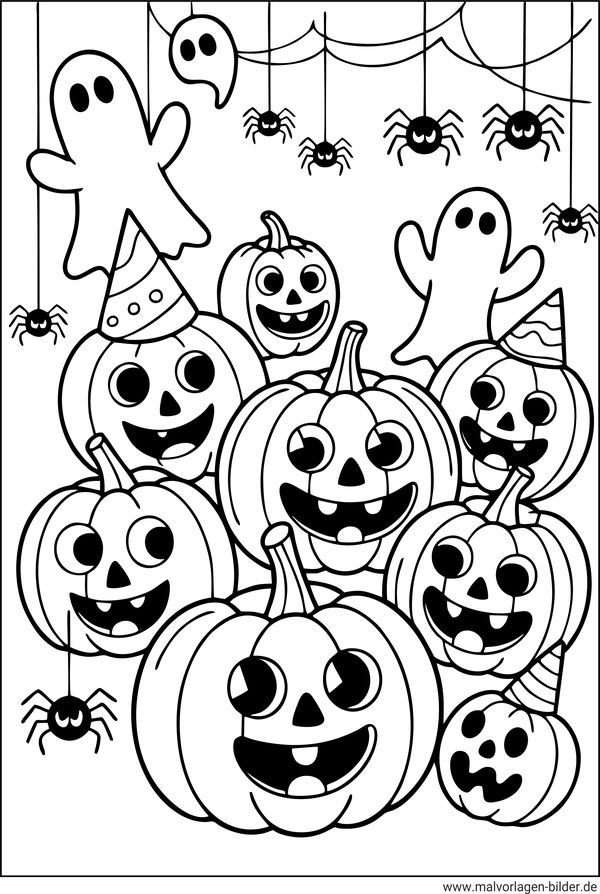Ausmalbild Halloween Kürbis Party
