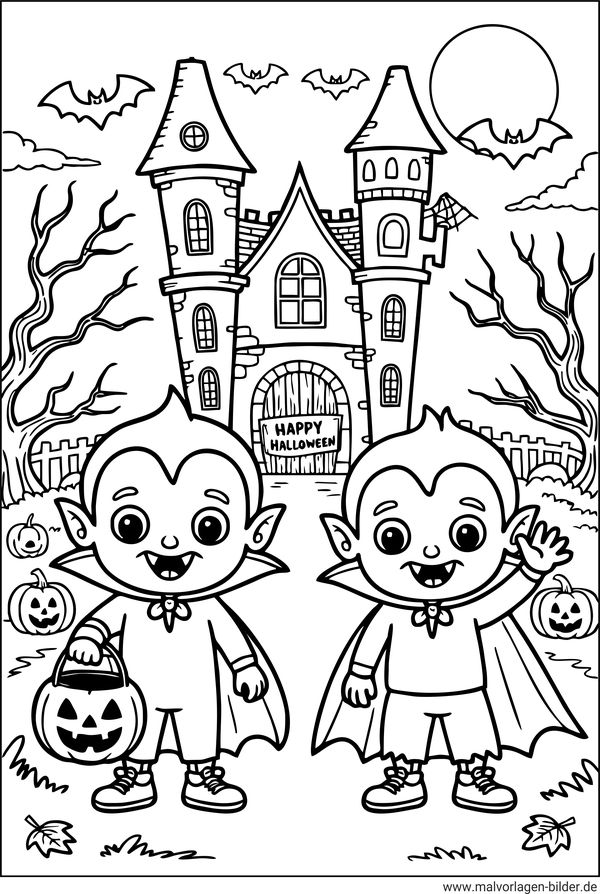 Zwei kleine Vampire Halloween Ausmalbild