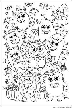 Ausmalbild lustige süße Monster