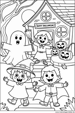 Halloween Kinder in Kostümen Ausmalbild