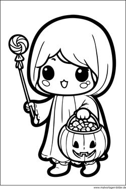 Halloween Mädchen Süßigkeiten Ausmalbild PDF download