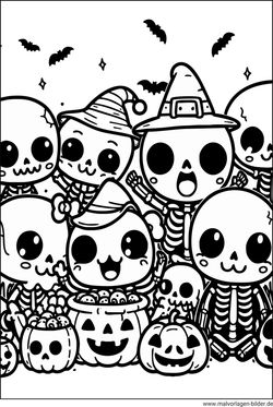 Halloween Party mit Skeletten Ausmalbild für Kinder