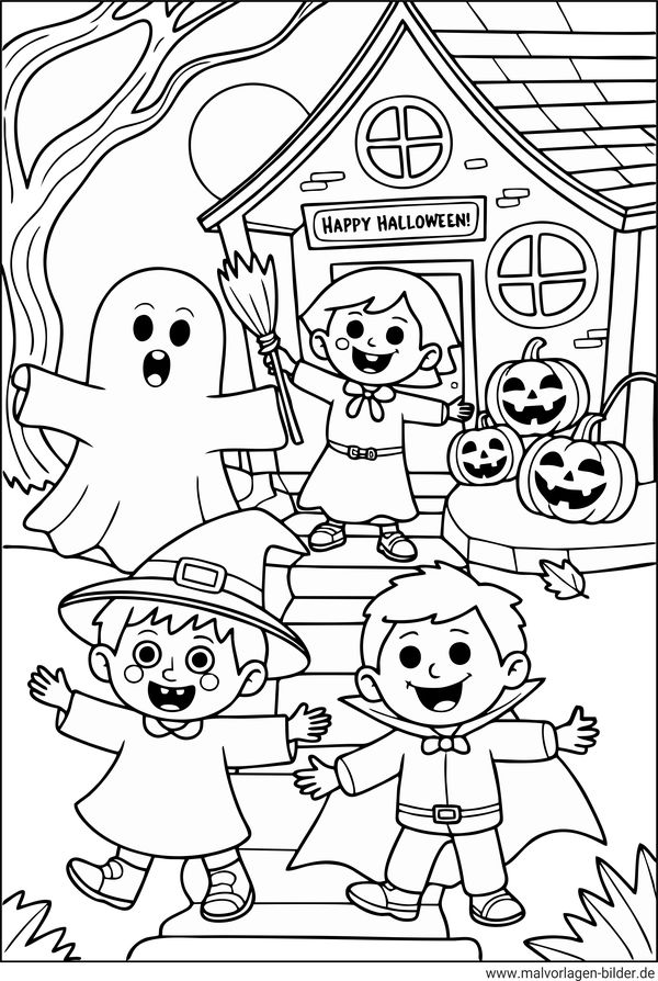 Halloween verkleidete Kinder Ausmalbild
