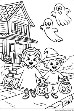 Kinder an Halloween Ausmalbild ausdrucken