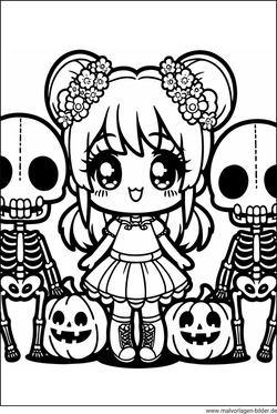 Mädchen Anime Halloween Ausmalbild