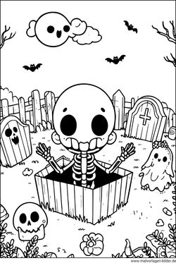 Skelett Friedhof Halloween Ausmalbild kostenlos