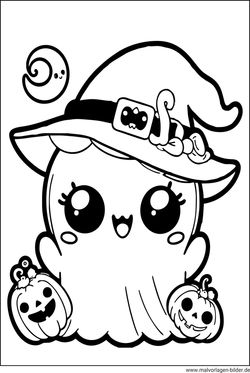 Süßes Kawaii Gespenst Ausmalbild zum Ausmalen