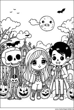 Vampier Skelett Halloween Ausmalbild herunterladen