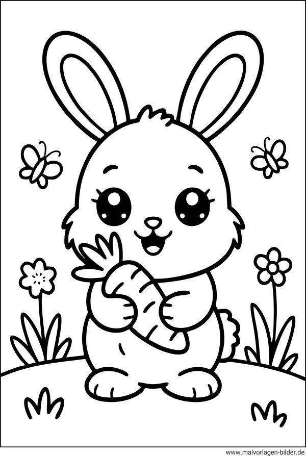 Ausmalbild Hase mit einer Karotte