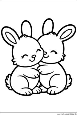 Ausmalbild Kaninchen die Schmusen Kindervorlage