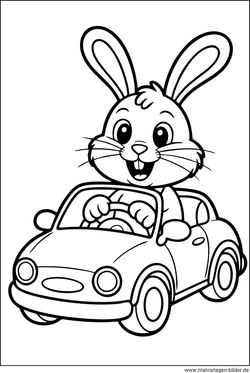 Hase im Auto Ausmalbild für Kinder