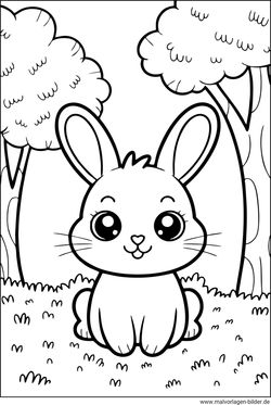 Hase im Wald Ausmalbild für Kinder