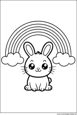 Hase Regenbogen Ausmalbild drucken und malen