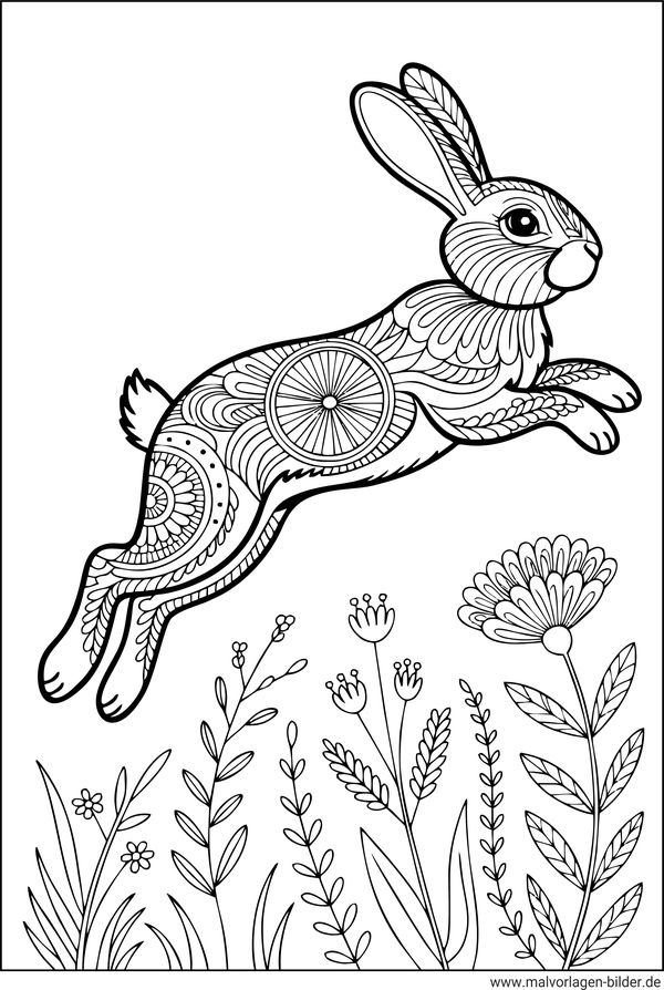 Hase springt Ausmalbild für Erwachsene