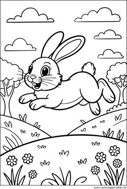 Hase springt über die Wiese Ausmalbild