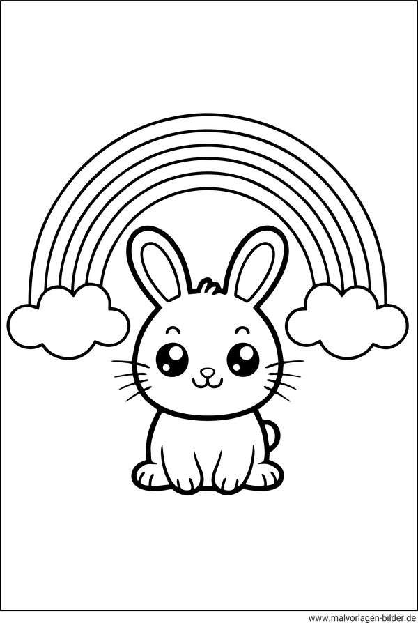 Hase und ein Regenbogen Ausmalbild für Kinder im Kindergarten