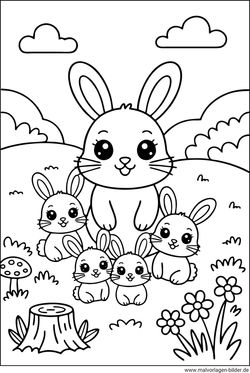 Hasenfamilie Ausmalbild für Kinder ausmalen