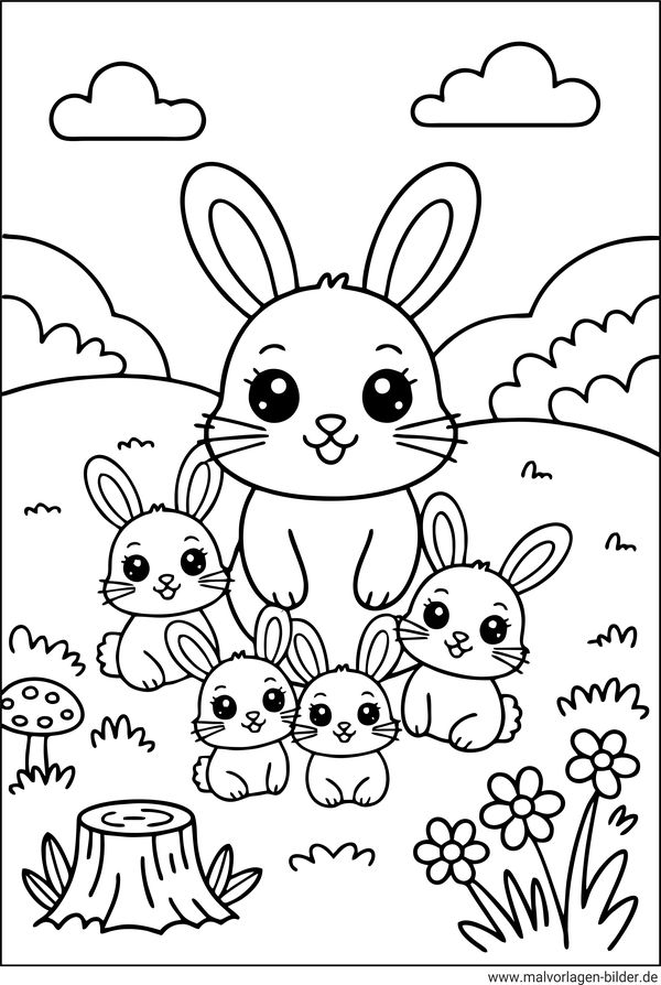 Hasenfamilie Ausmalbild