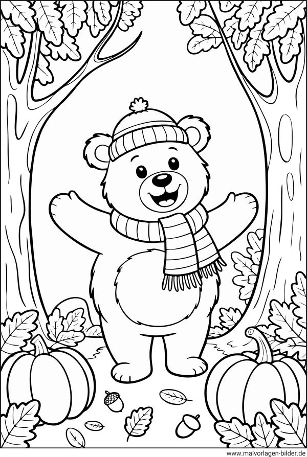 Ausmalbild Bär im Herbst
