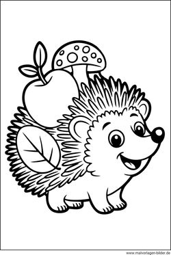 Ausmalbild Herbst Igel Apfel