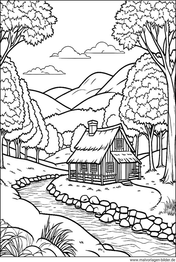 Ausmalbild Herbstlandschaft