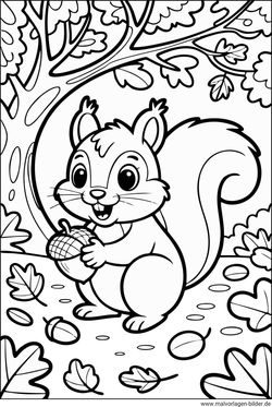 Herbst Ausmalbild für Kinder Eichhörnchen